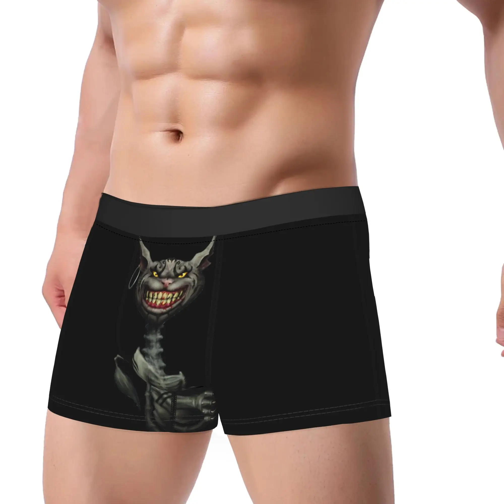A-Alice Madness Returns Cheshired Cat Underwear  Breathable Underpants Custom DIY Boxer Brief For Male 3D Pouch Plus Size Trunk