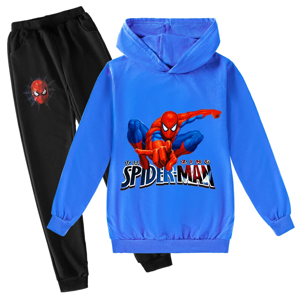 Casual Kids Clothes Spiderman Cartoon Anime Graphic 2 Piece Hoodies Set Clothing Cool Clothing Boys Tracksuit Children