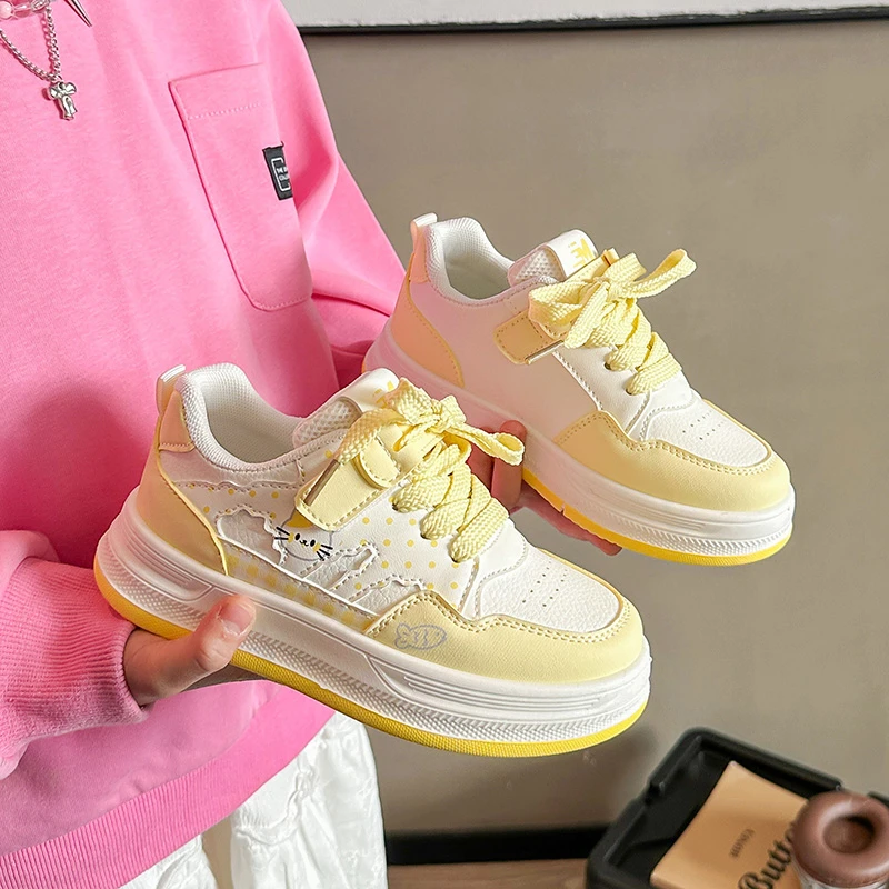 New Toddler Girls Cartoon Sneakers Cute Cat Children Causal Shoes Soft Non-slip Daily Kids School Causal Sports Shoes Hook Loop