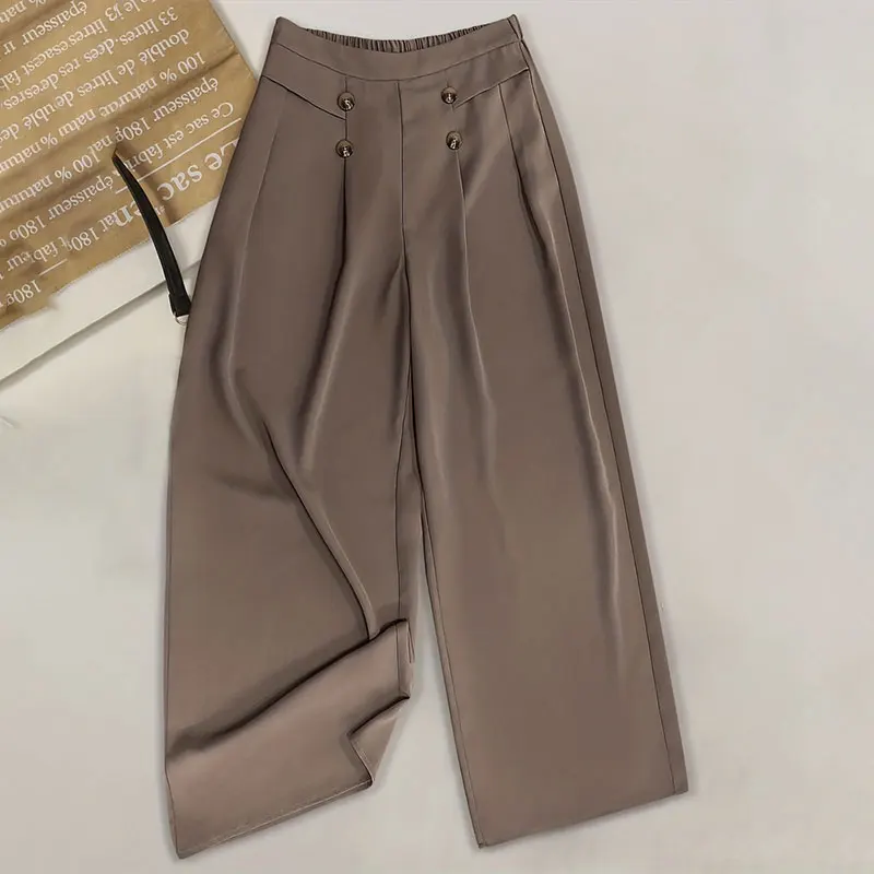 Office Wear Wide Leg High waist Pants for Women Solid Straight Drape Mop Pants Office outfits Pencil Trousers Brown Ladies Pants