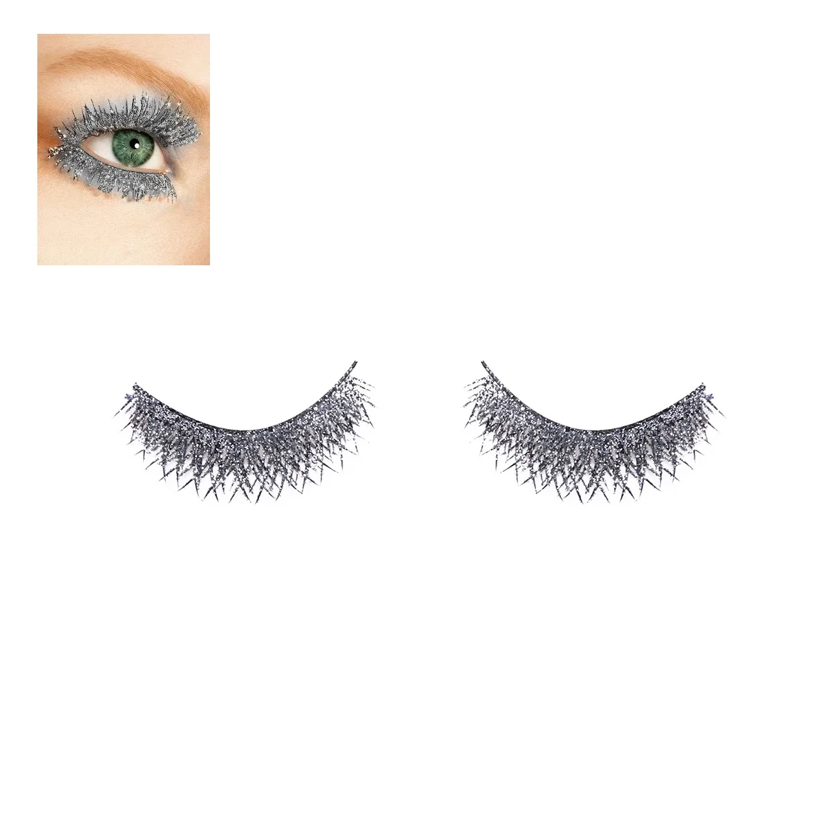 Ciglia finte spesse lunghe argento lucido Ciglia finte incrociate esagerate per le donne Ciglia finte per feste cosplay