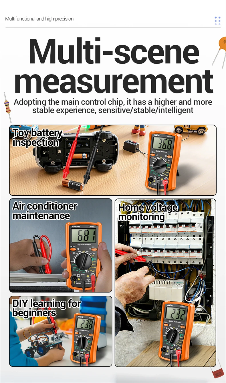 Multifunktionales ANENG DM850 Multimeter, 1999 Zähler, Summer, Datenhaltefunktion, Transistor, Haushaltsstromkreis, Elektrisches Reparaturmessgerät, Werkzeuge – Detail 2