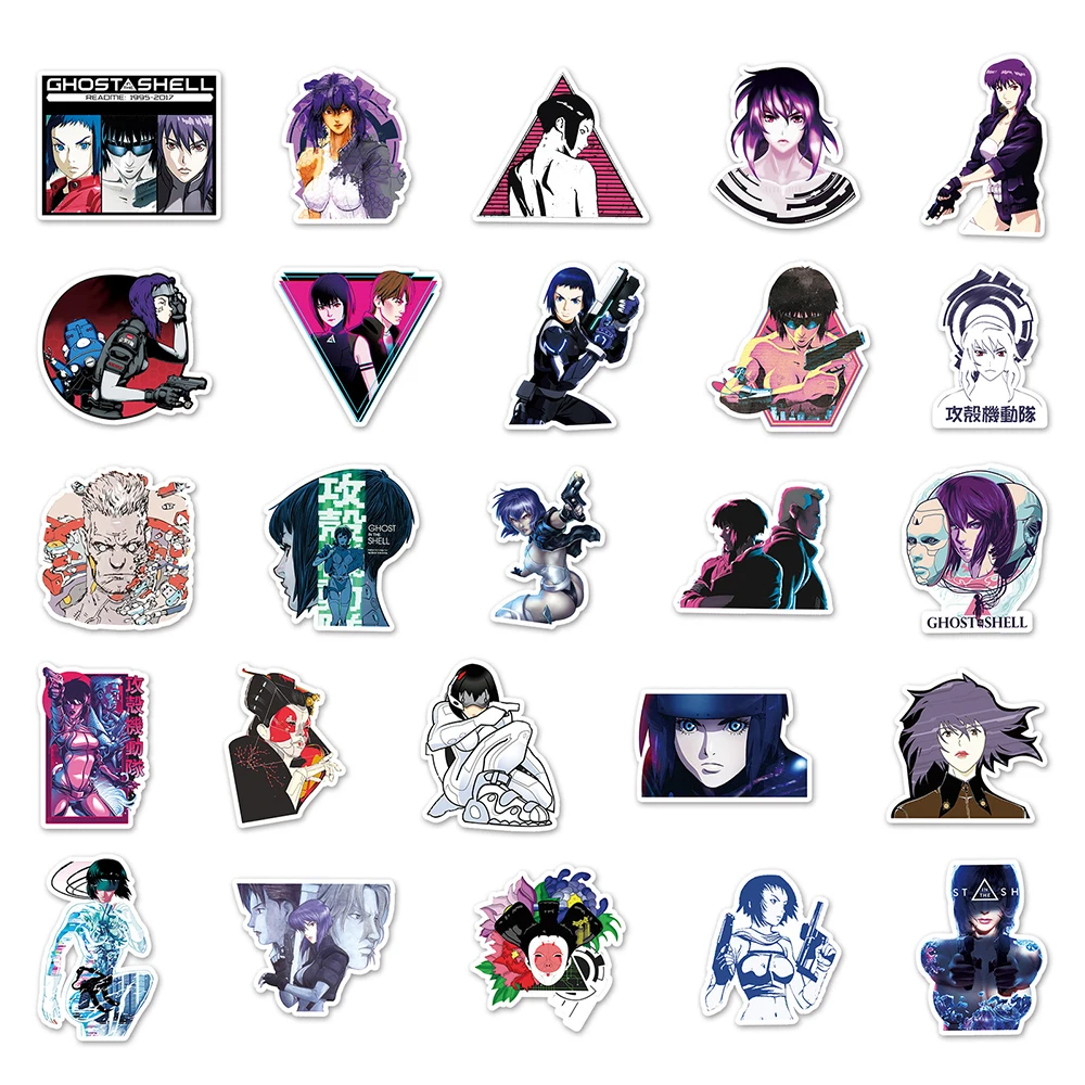 10/30/51 buah stiker Anime hantu di cangkang stiker kartun Kusanagi Motoko sepeda motor Laptop ponsel klasik keren stiker Manga