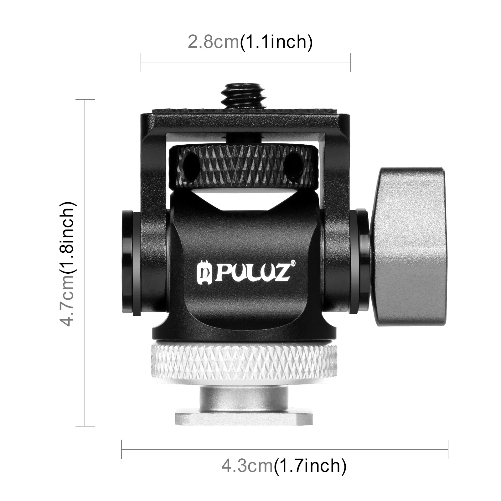 PULUZ Mini Monitor Mount Tripod Head Cold Shoe Adapter Aluminum Alloy 1/4 Inch Screw for Camera Flash Microphone LED Fill Light