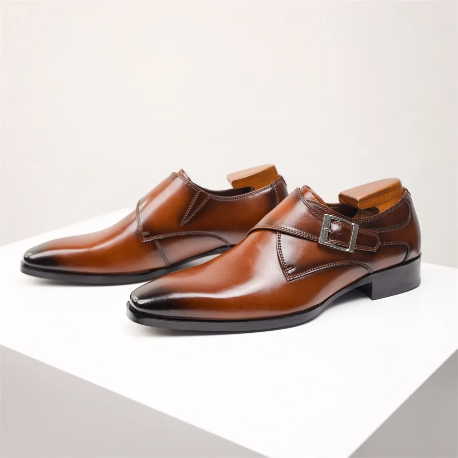 

Newest Men's Cow Leather Shoes Buckle Pointed Dress Shoes Men Classic Business Formal Social Office Party Wedding Shoes