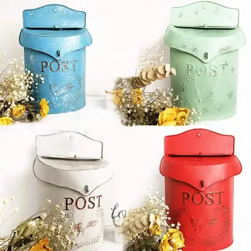 

Outdoor Metal Mailbox Farmhouse Design Vintage Style Post Box for Leaving Message Wall Mounted Post Garden Decoration