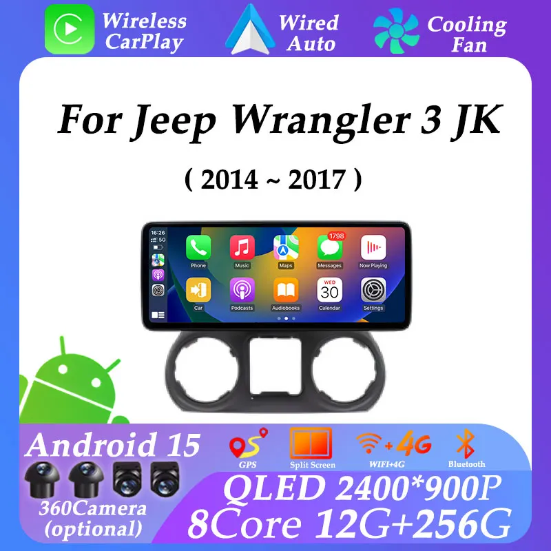 Android 15 UItra-thin Screen LHD for Jeep Wrangler 3 JK 2014-2017 Carplay GPS Navigation DSP Stereo Car Radio Multimedia Player