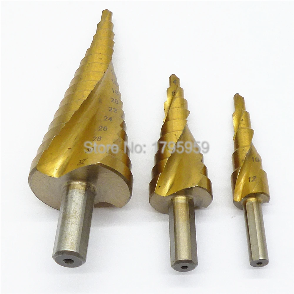 3pc HSS Step Drill Bits Set Triangle Shank Titanium Coated Core Drill Bit Industrial Reamer Hole Cutter 4mm to 12mm/20mm/32mm