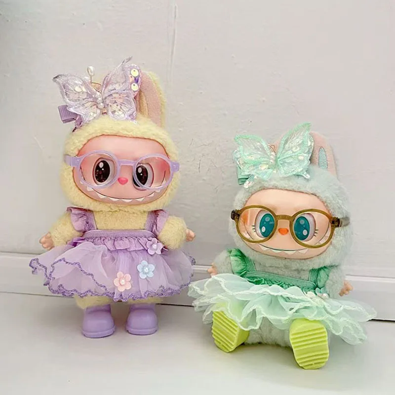 

15cm /17cm Labubu Doll Clothes Accessories Well-Behaved Student Set With Small Bag Tie Khaki Bucket Hat Fits 1st/2nd/3rd Gen