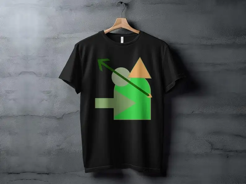 Abstract Geometric Art T-Shirt, Green and Orange Shapes Tee, Casual Graphic Tee, Unisex Shirt for All Occasions