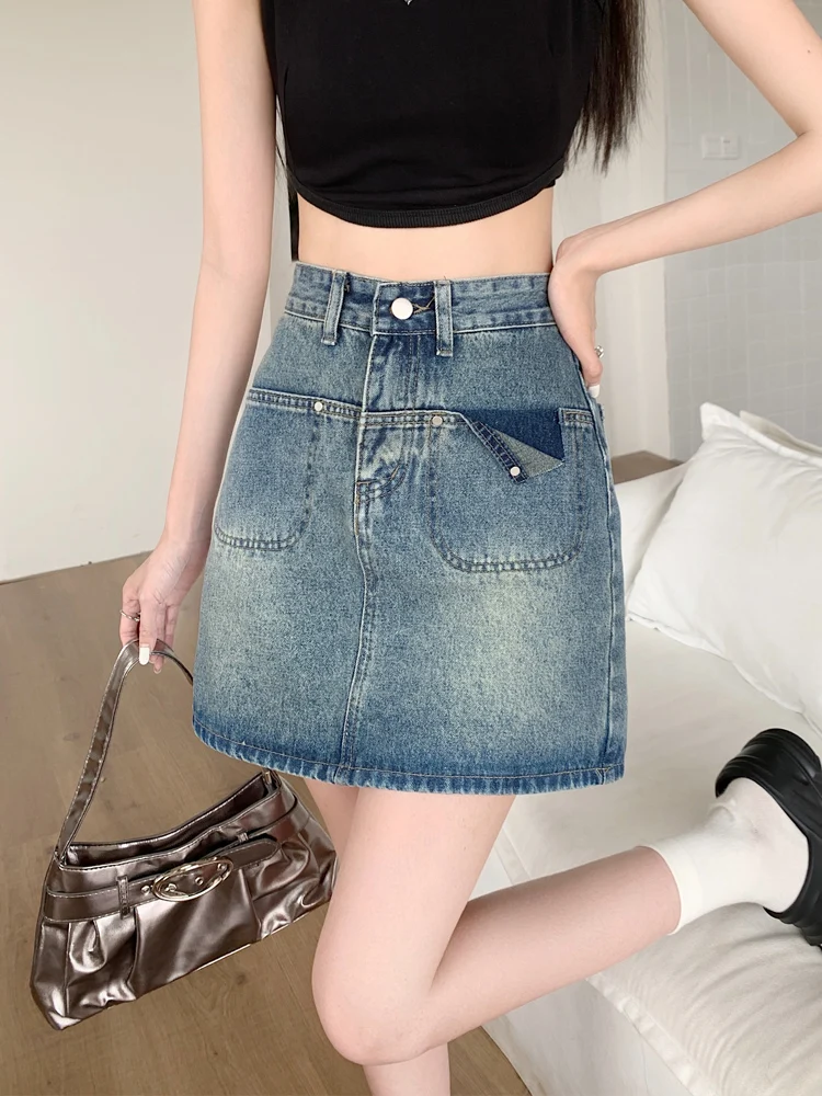 

High Waist Denim Skirt Women's A-Line Bodycon ort Skirt plus Size Slimming Skirt Pants for Trendy Girls Autumn Wear