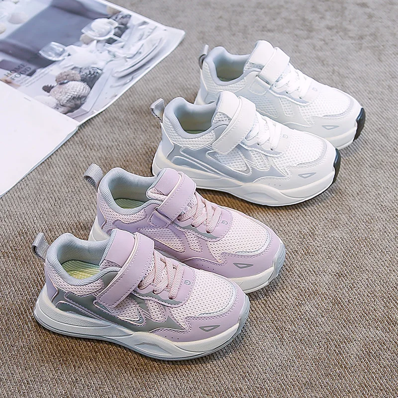 

Spring Children Light White Shoes Casual Mesh Velcro Girls Sneakers Breathable Solid Color Anti Skid Neutral Board Shoes