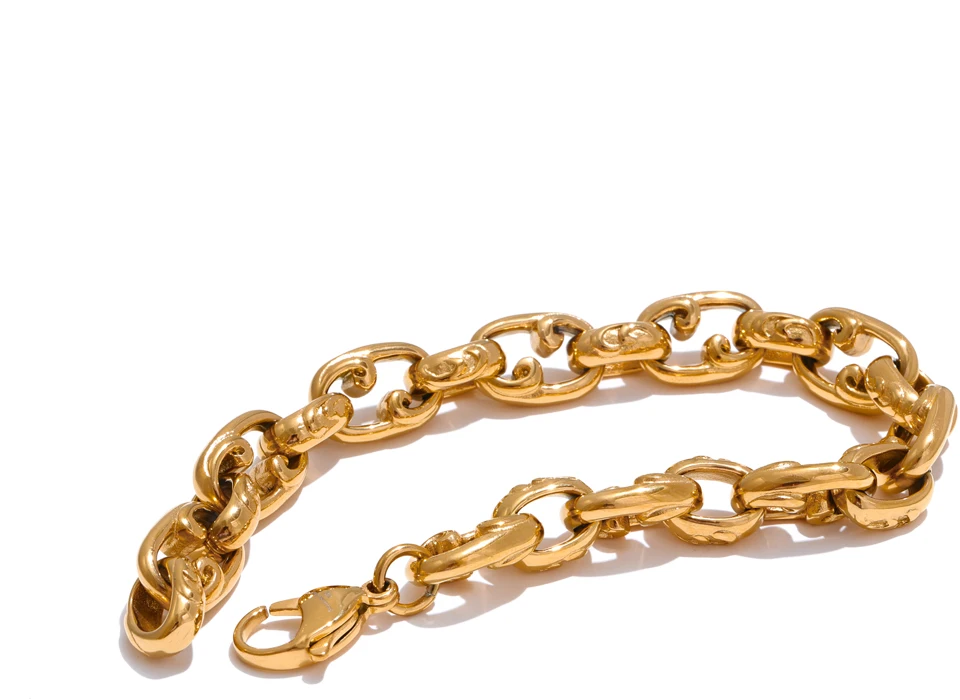 Yhpup 22 cm Edelstahl Kubanische Kette Armband Armreif 18 Karat Gold PVD Überzogene Männer Mode-Statement Hochwertiger Schmuck Wasserdicht – Detail 8