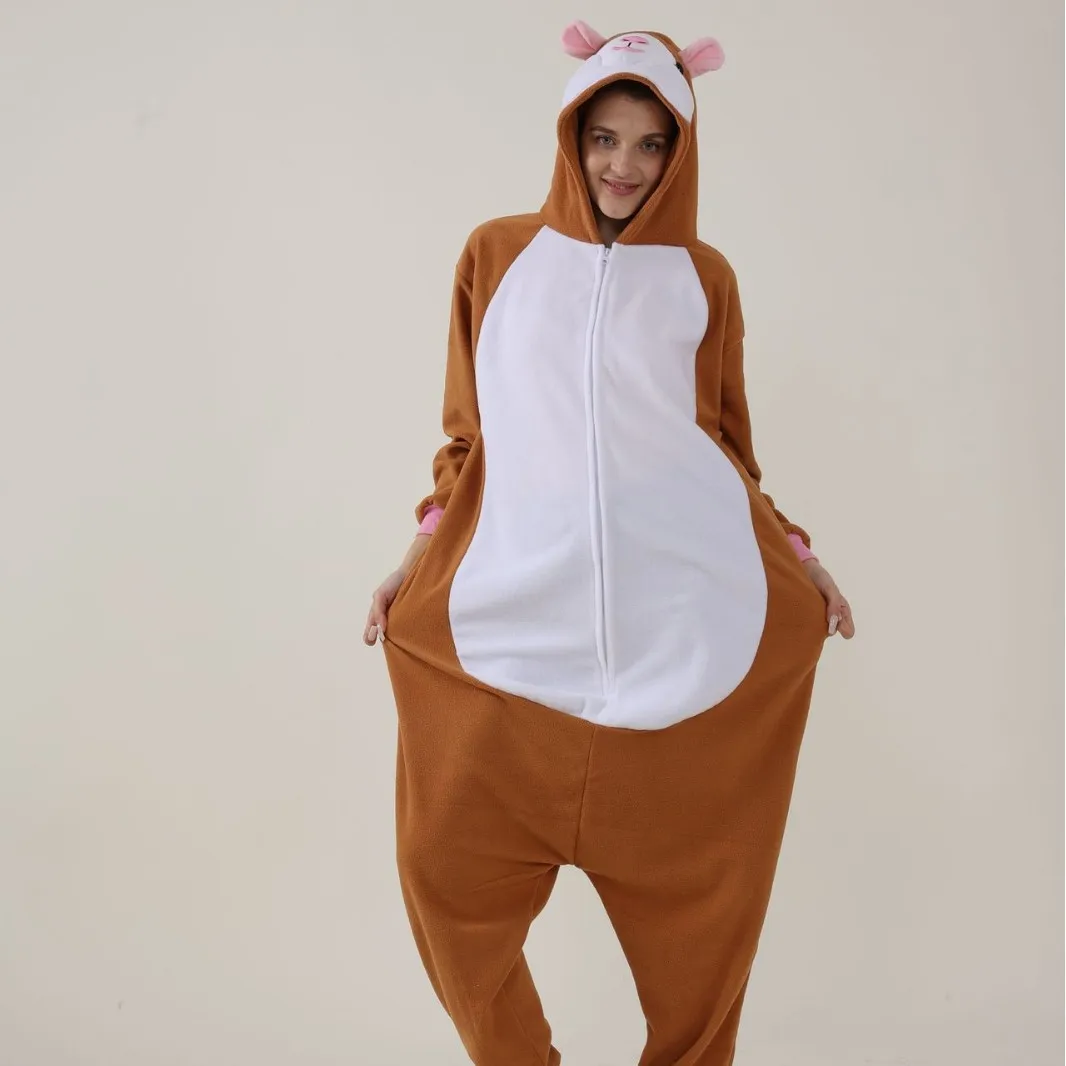 

Пижама-кигуруми «Мультяшная морская свинка» для пар, теплый флисовый комбинезон в виде животного, костюм на Хэллоуин, домашняя одежда, забавный пижамный комплект