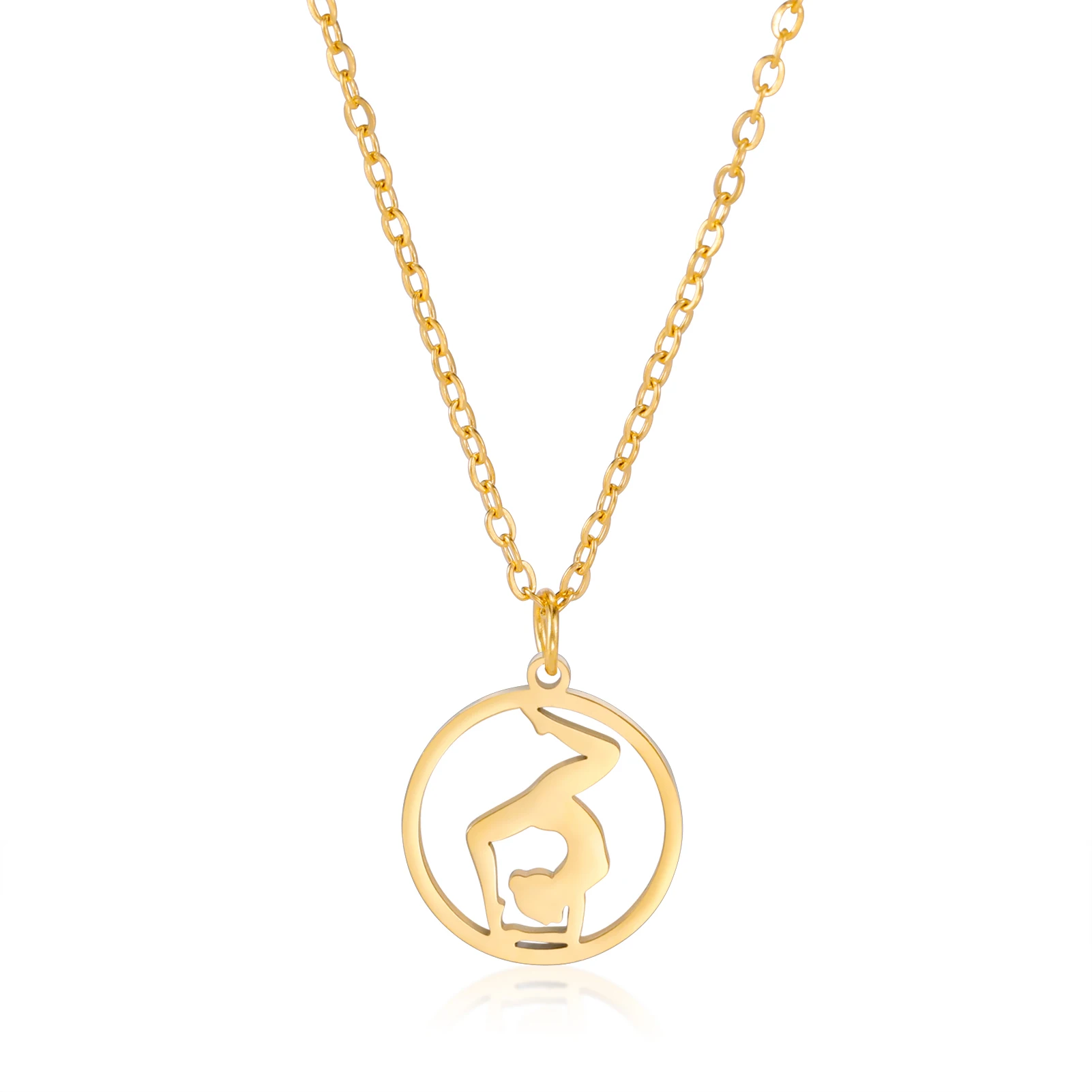 

Kkjoy Artistic Gymnastics Pendant Stainless Steel Necklace For Women Girls Gold Color Charm Elegant Jewelry Gift