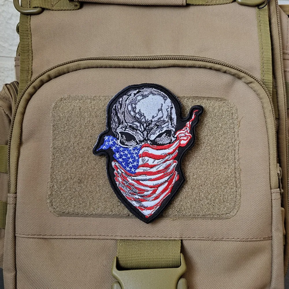 1 قطعة شارة المعنويات العسكرية التكتيكية الجمجمة الولايات المتحدة العلم التطريز هوك وحلقة التصحيح