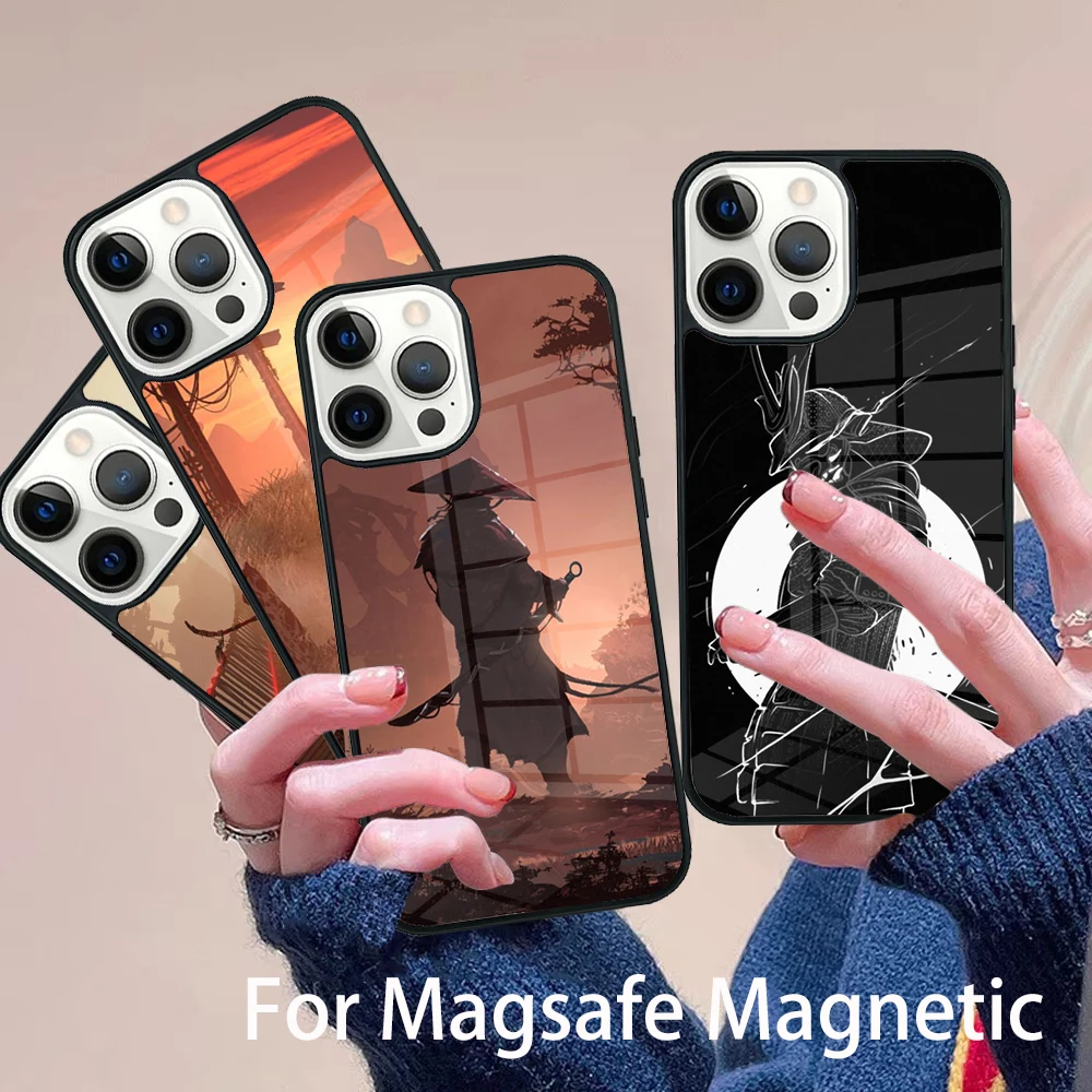

Japanese Samurai Phone Case Magesafe Magnetic Wireless Charge Cover For IPhone 16 11 12 13 14 15 Pro Max Plus Mini