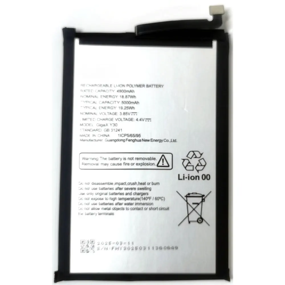 3.85 فولت 5000 مللي أمبير GDL GigaX Y30 بطارية ليثيوم أيون قابلة للشحن للهاتف المحمول