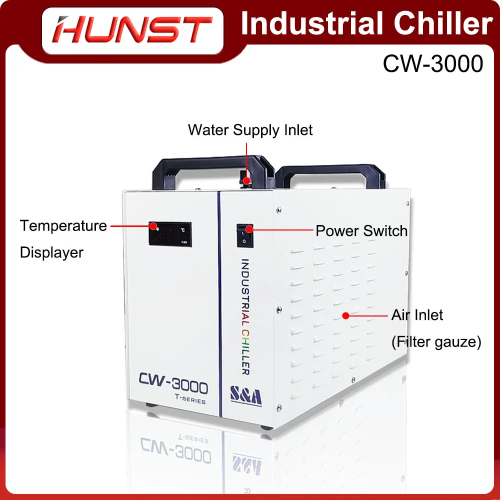 Imagem -02 - Hunst-industrial Chiller de Água Adequado para 30w80w Laser Tubo Co2 Laser Máquina de Gravura Cw3000