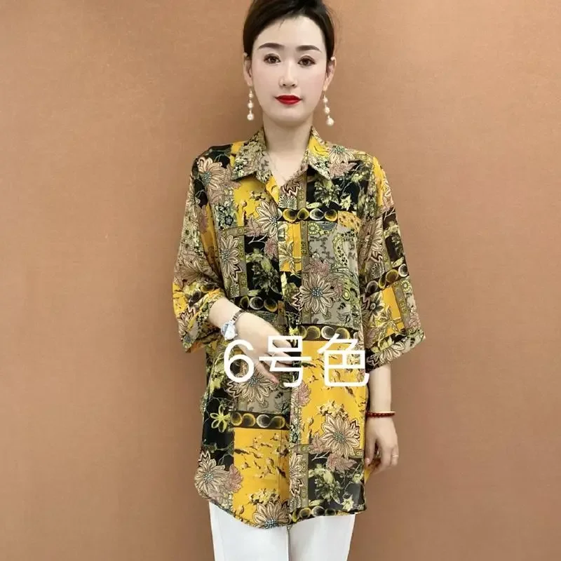 

Women's Summer Vintage Floral Print 3/4 Sleeve Shirt Plus Size for Middle Aged