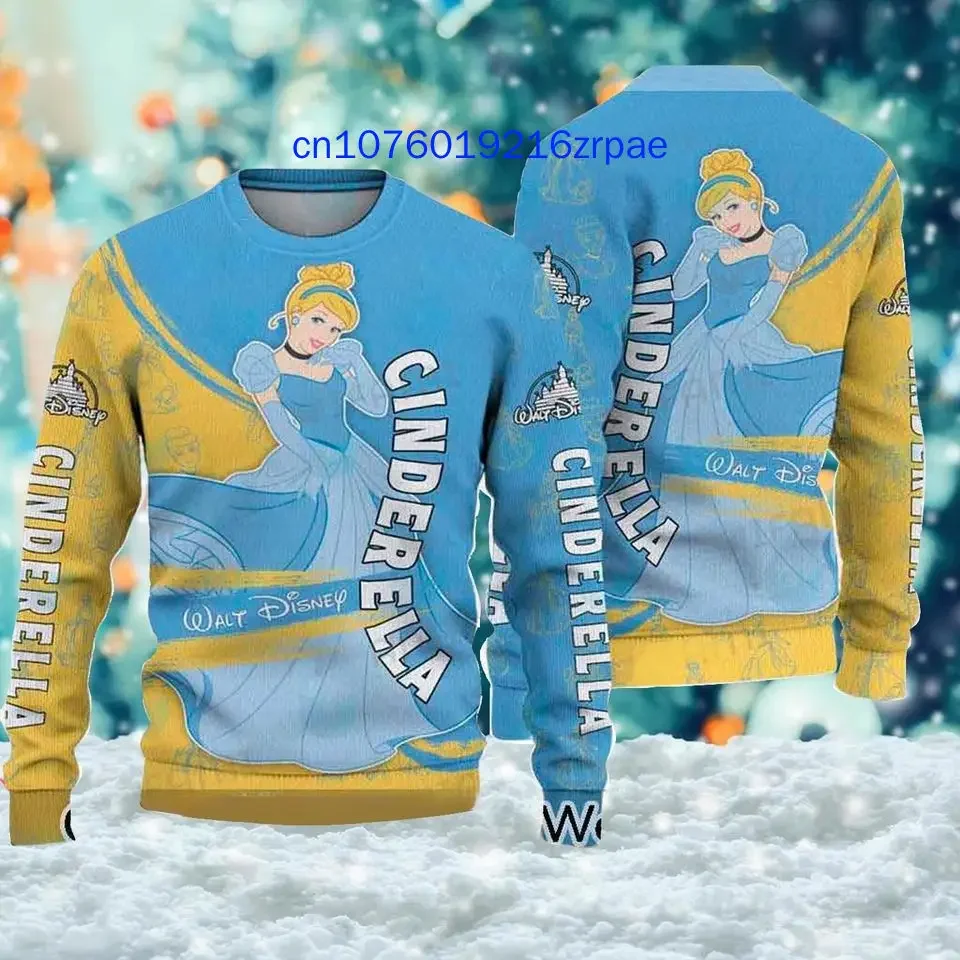 Cinderella Princess Christmas Sweater Men's Women's 3d Print Ugly Sweater Disney Belle Princess Ugly Christmas Sweater Tops