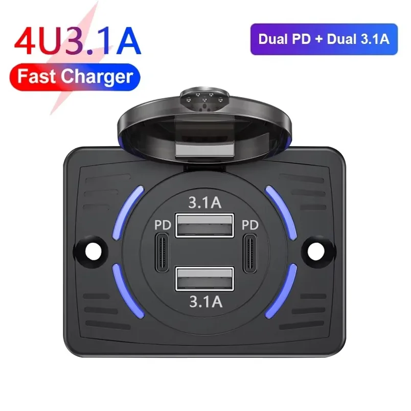 12v-24v Dual Usb Qc3.0 Pd 3.1a/2.1a Car Charger Socket Quick Charge With Sliding Cap Outlet Panel Adapter For Truck Camper Rv