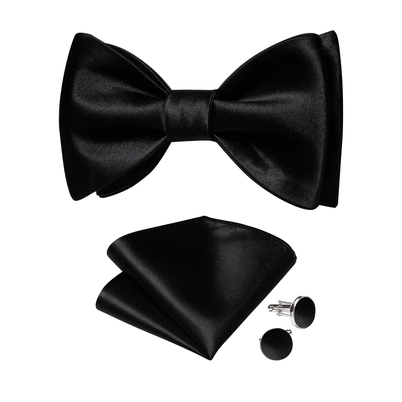 Einstellbar männer Feste Selbst-krawatte Bowtie Taschentuch Manschettenknöpfe Sets Klassische Schwarz Fliege für Mann Hochzeit Business Schmetterling knoten – Detail 3