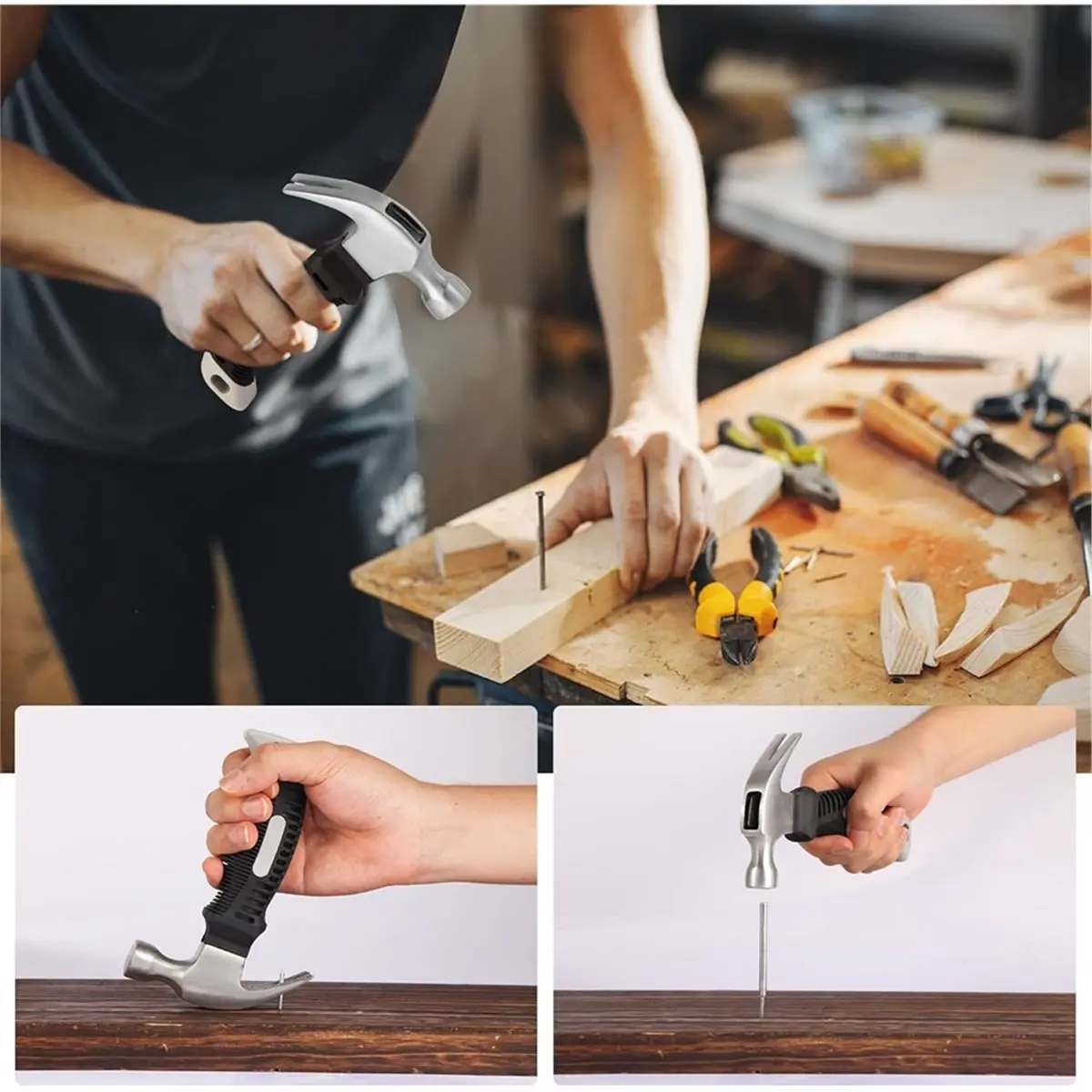 Budget-Friendly-200 PCS Double-Headed Nails with Mini Claw Hammer for No-Trace Baseboard & Picture Hanging, Easy Installation To