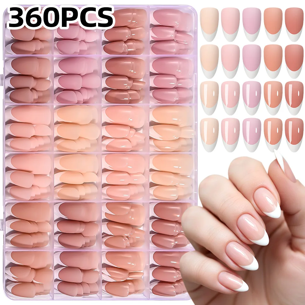 360 Teile/schachtel Kurze Mandel Französisch Tipps Künstliche Nägel Glänzend Matte Volle Abdeckung Press-On Nägel Weiß Rand Design Frauen Falsche Fingerspitzen 1 – Detail 2