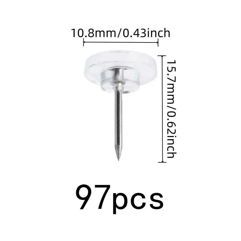 97 pcs Clear Flat Thumb Tacks Easy Push Sharp Pin, designed for Office Bulletin Board, Reusable Wall Safe