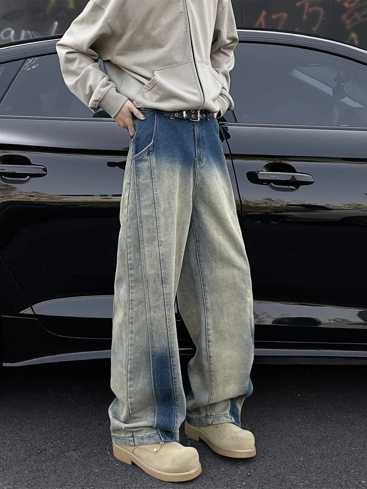

Waed Vintage Men's Jeans Loose Straight Leg Wide Leg Pants Spring Autumn Folded Design Cleanfit Trousers American Sle Jeans