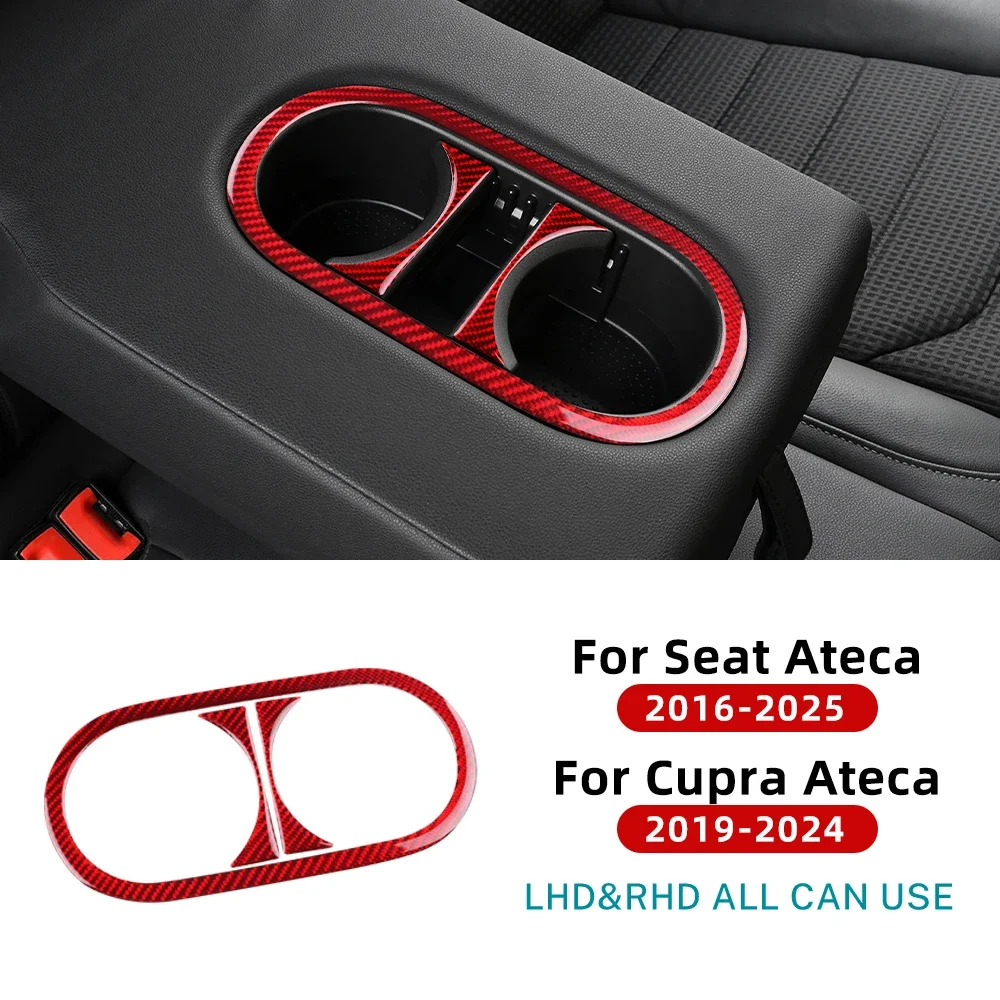 Real Soft Carbon Fiber Sticker LHD RHD Car Rear Drain Cup Holder Panel For SEAT Ateca 5F 2016-2025 For Cupra Ateca 5F 2018-2025