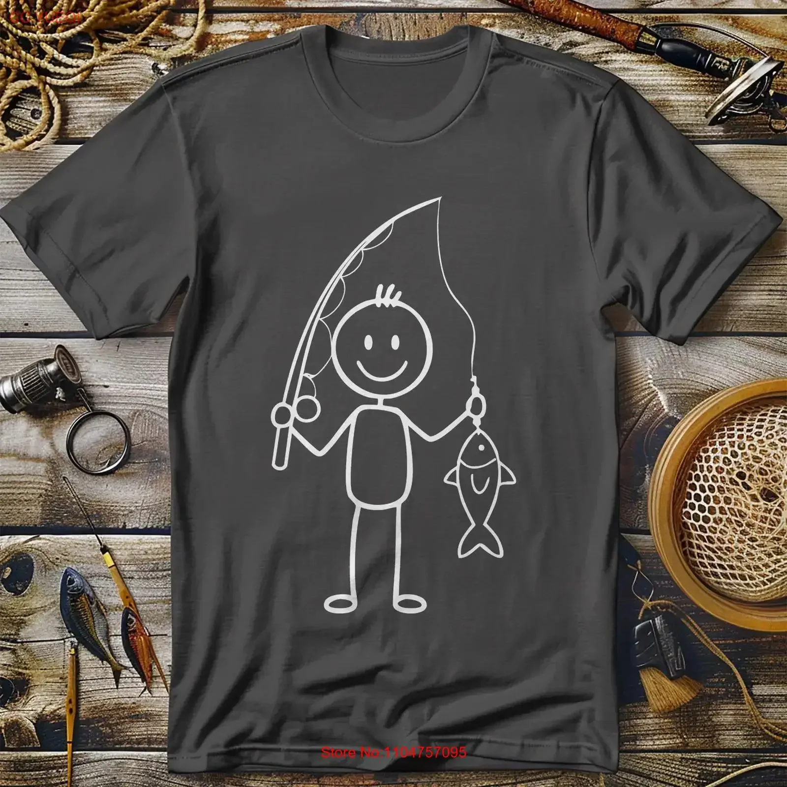 Funny Fishing Stick Figure T Shirt Fish Lover Cute and Simple Fisherman Casual Humorous vintage Washed designer clothes graphic
