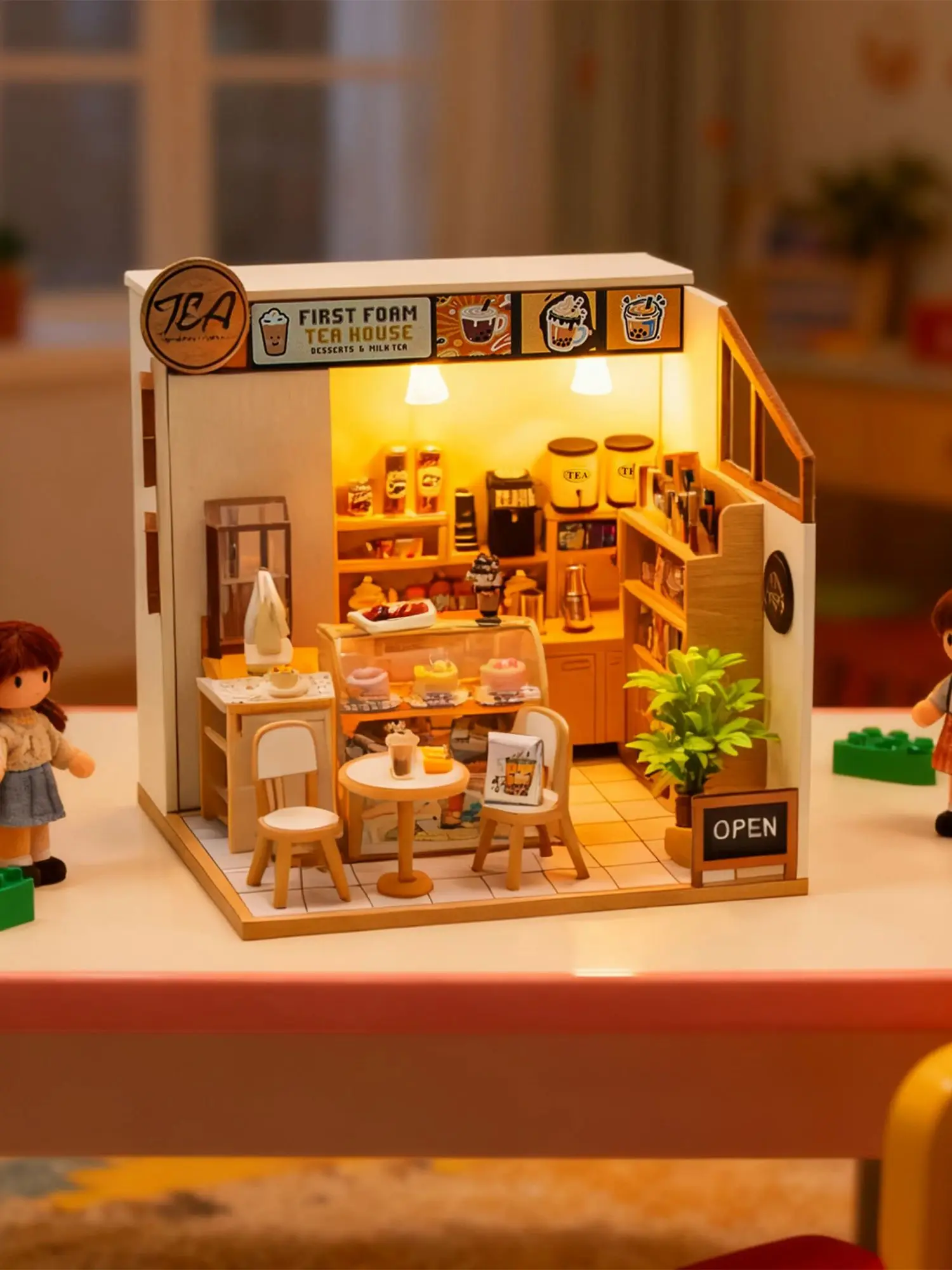Kit de maison de poupée miniature en bois, boutique de thé au lait, modèle de construction de puzzle 3D, meubles, figurines, assemblage, jouets pour enfants, cadeaux, maison de poupée