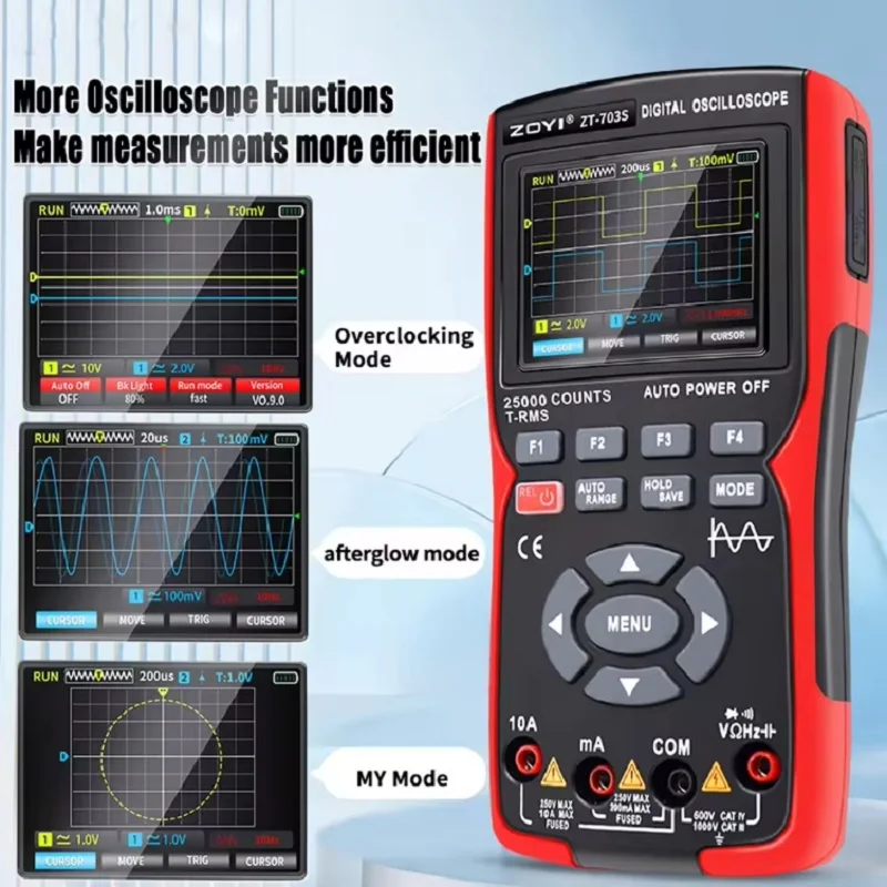 ZOYI ZT703S أرقام متعددة 3 في 1، عصابة باسانتي 50 ميجا هرتز، ديبيت 280 مللي ثانية، تخزين بيانات دي فورمي d'onde PC، generateur d
