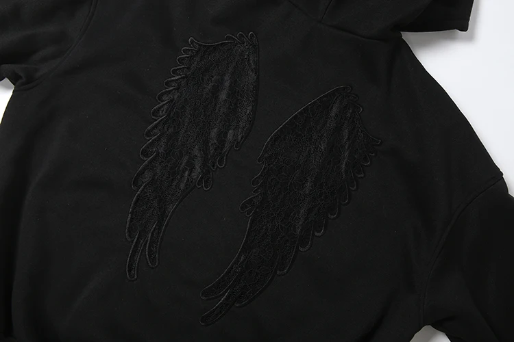 Kliou Wings Lace Backless Hooded Pullover Woman Autumn Trend Full Sleeve Skinny Stretch Hot Girls High Street Fashion Style Tops