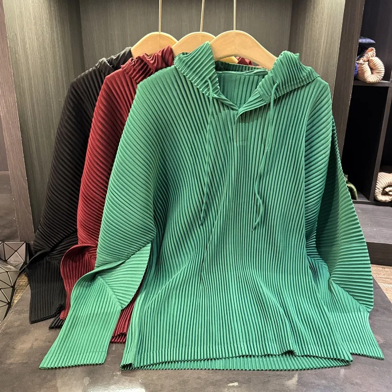 

Miyake плиссированная толстовка с капюшоном, мужская и женская осень 2021, осень премиум-класса со складками, однотонная свободная повседневная толстовка больших размеров