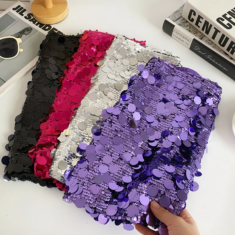 Luxury Champagne Sequin Mini Skirts For Women Fashion Sexy Shiny High Waist Aline Skirt Purple Glitter Evening Party Club Female