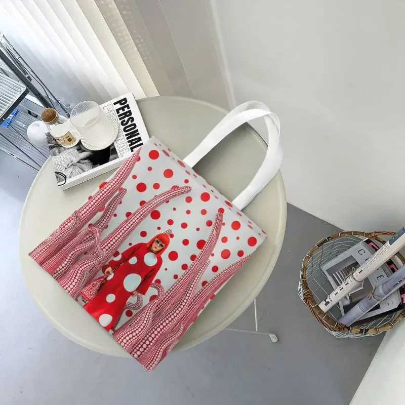 Yayoi Kusama Art Grocery Shopping Bag Cute Printed Canvas Shopper Shoulder Tote Bags Abstract Pumpkin Printing Handbag