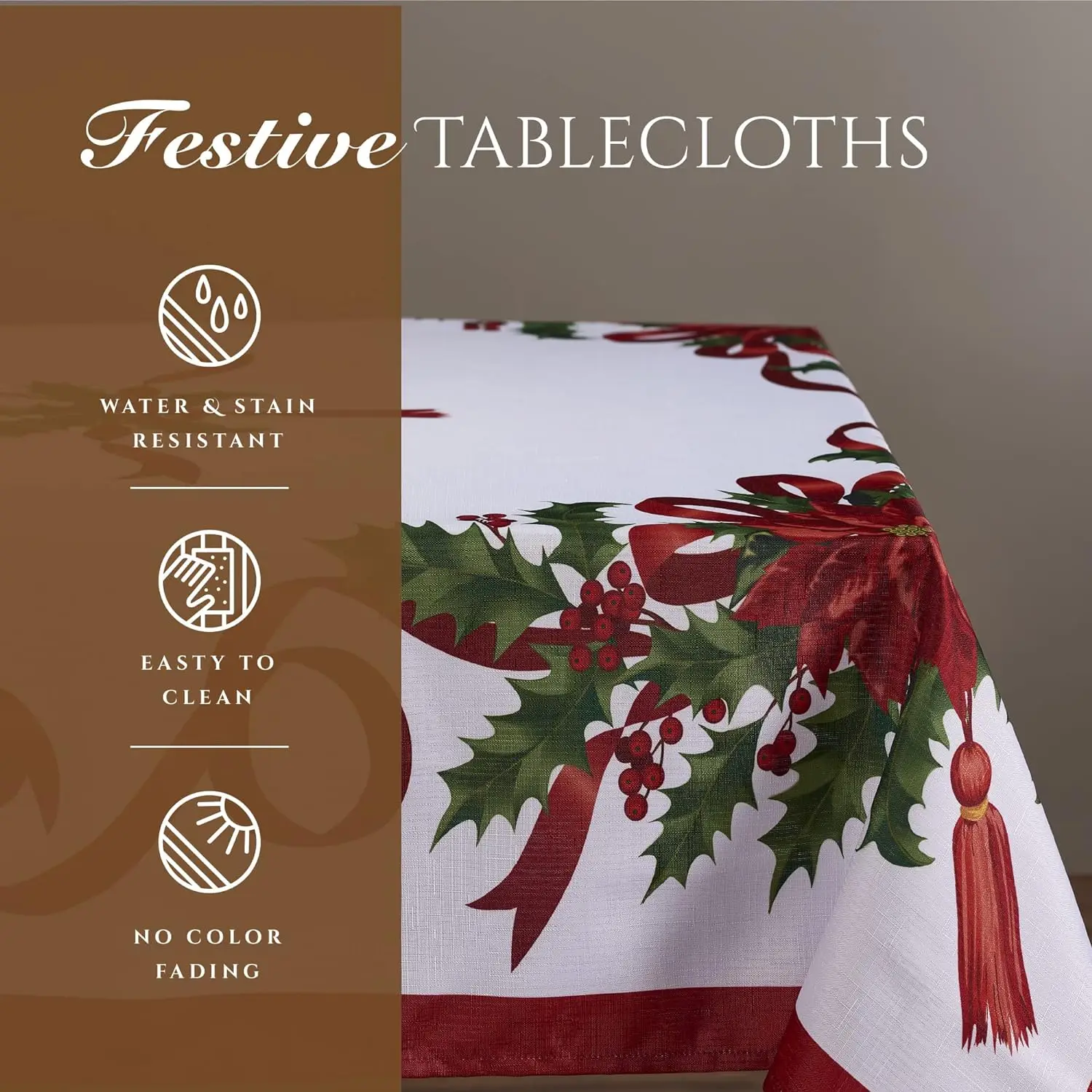 Christmas Ribbon Tablecloth Merry Xmas Table Cloth Harvest Holiday Fall Wedding Party Table Dinning Tablecover Home Decoration