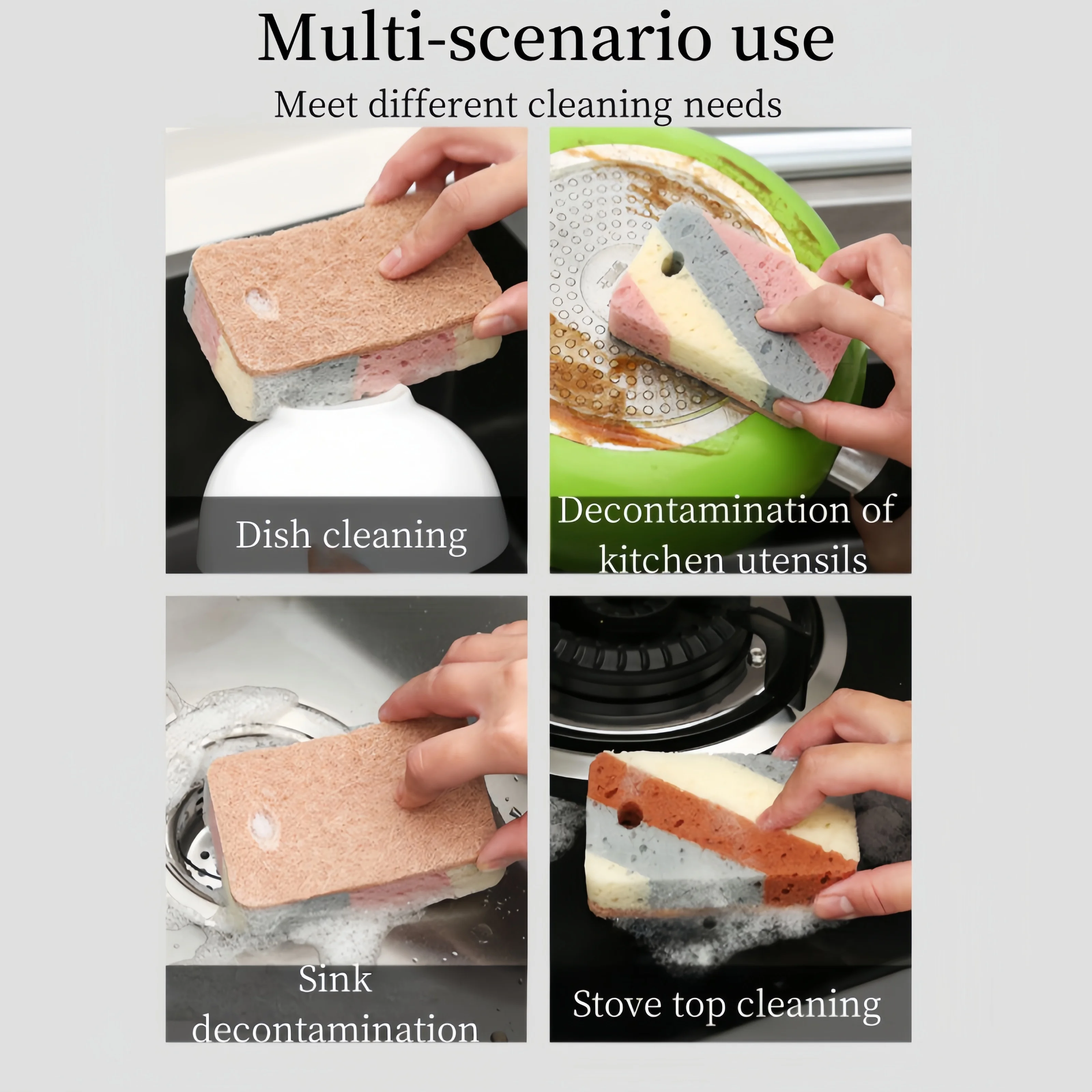 5pcs Multi-Purpose Kitchen Cleaning Sponges - Double-Sided, Super Absorbent & Non-Stick Oil for Dishes, Pots