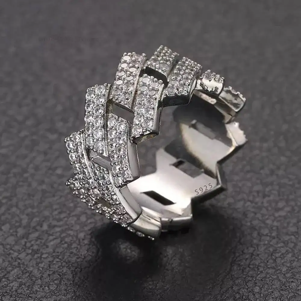 

Moissanite Diamond Cuban Link Ring 925 Silver Hip Hop Statement Ring Iced Out Bold Design Jewelry