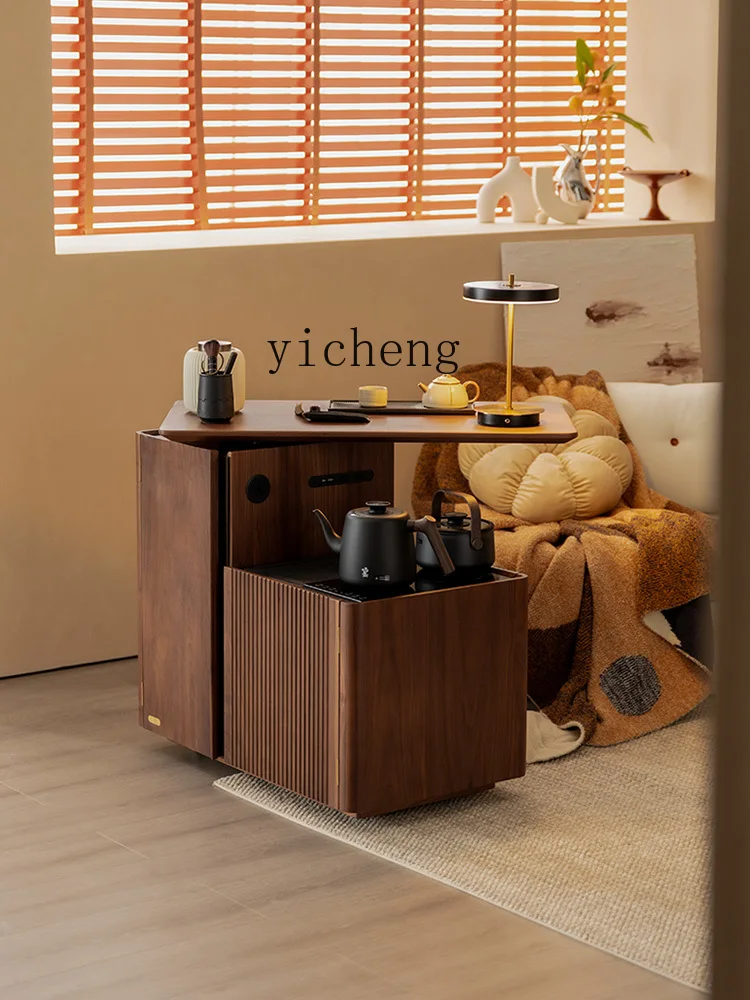 

XL solid wood rotating tea cart household living room sofa side cabinet coffee table black walnut tea cabinet