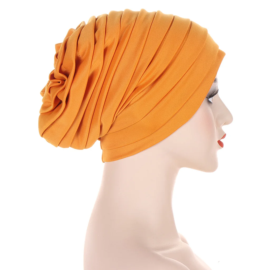 New Candy Color Pleated Turban Cap for Women Ladies Head Wraps Muslim Hijab Bonnets