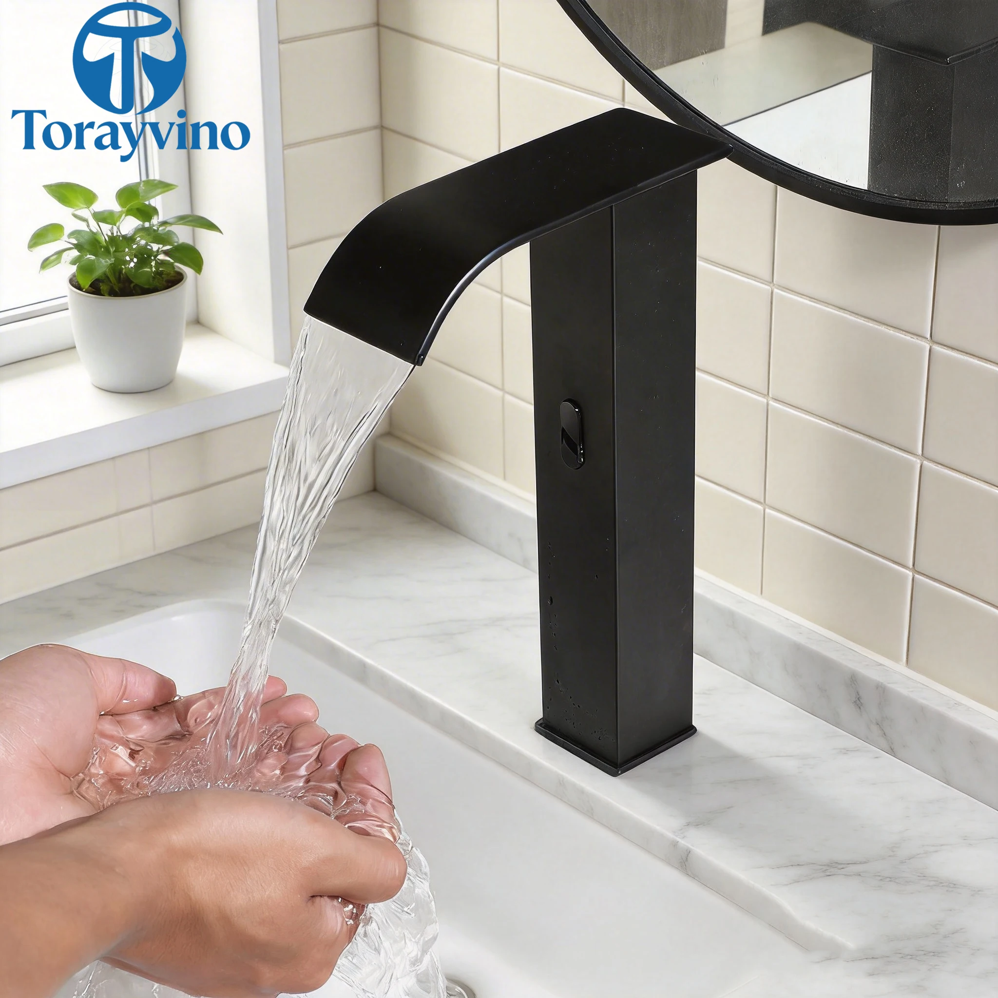 Torayvino Black Bathroom Basin Faucet Accessories Automatic Sensor Hot Cold Water Tap Mixer Inductive Sensor Faucets and Sinks