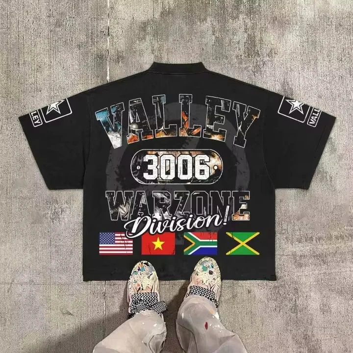 Vintage Warzone Valley Division Graphic 100% Cotton T-Shirt Cropped Tees Men and Women Same Style Oversized T Shirt