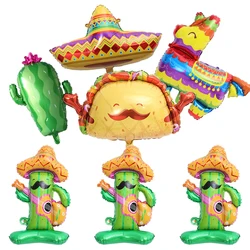 Mexican Carnival Colorful TACO Pancake Burrito Cactus Alpaca Hat Aluminum Film Balloons Tropical Hawaiian Party Decoration
