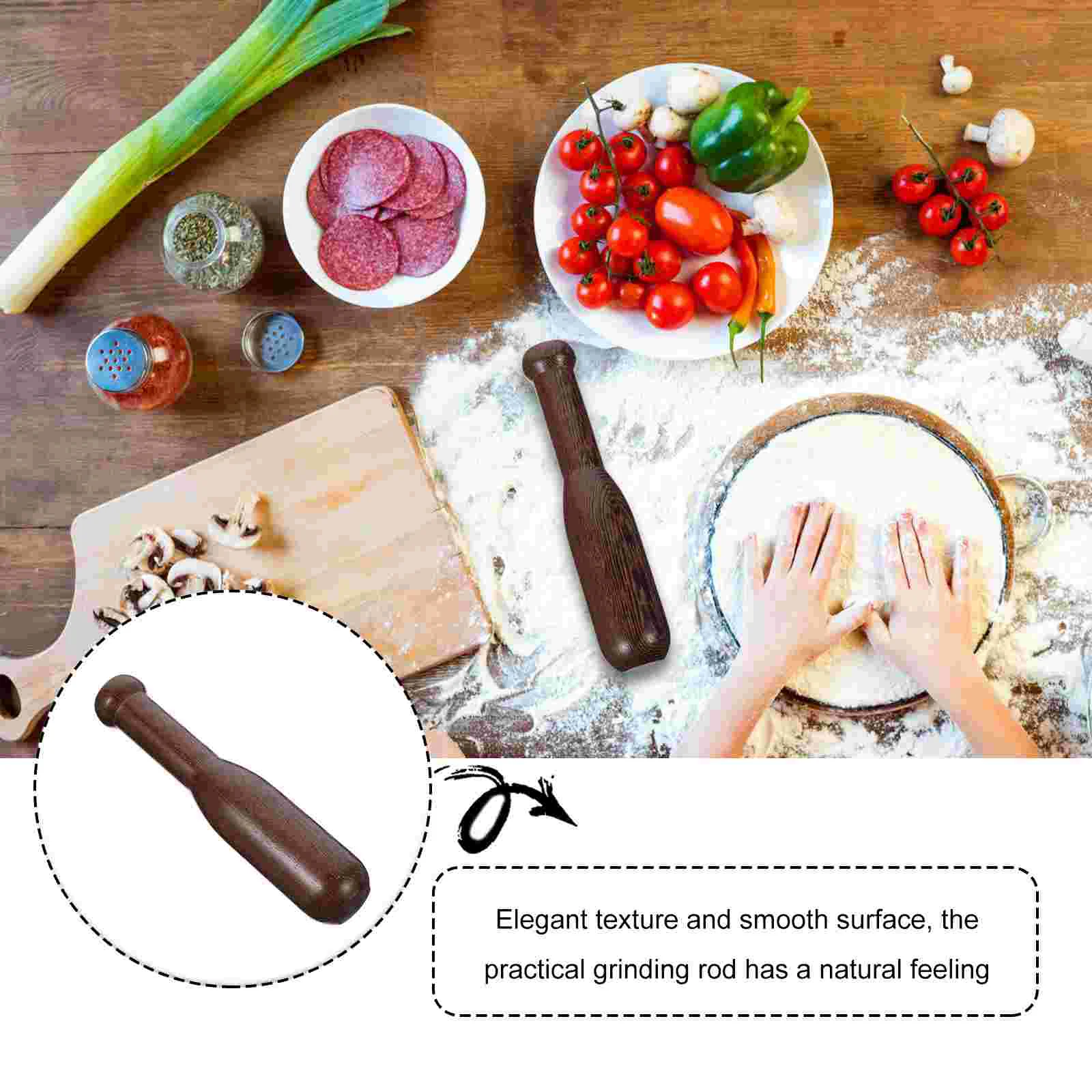 Garlic Crusher Pedestal Stick Food Blender Wooden Grinding Rod Curtain Brown Grinder