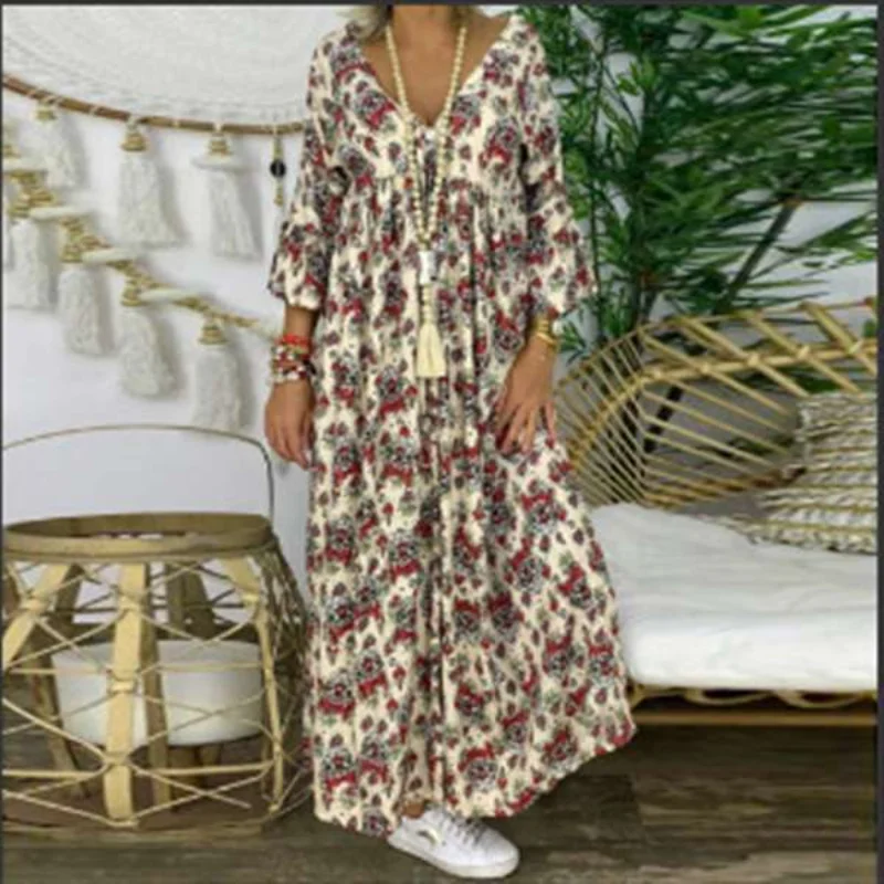 2024 Summer Half Sleeve Evening Boho Dresses Floral Printing Long Dress for Women Clothing Large Size 4XL 5XL Vintage Streetwear