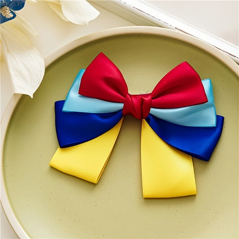 1 Stück lebendige 3-lagige Satin-Haarschleifen mit Farben für Mädchen und Frauen, Krokodilklemme, Haarschmuck, Mode, Party, Alltag, Kopfbedeckung, Geschenk – Detail 5